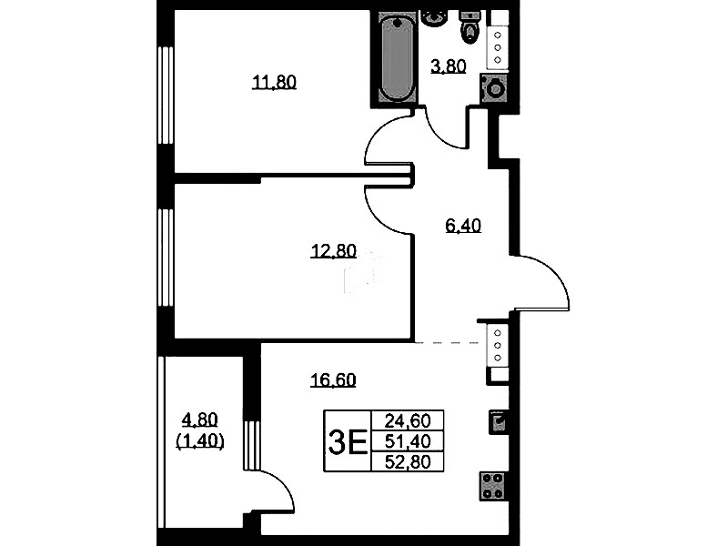 2-комнатная квартира 52.8 м², 9/11 эт., ЖК «А101 Лаголово»
